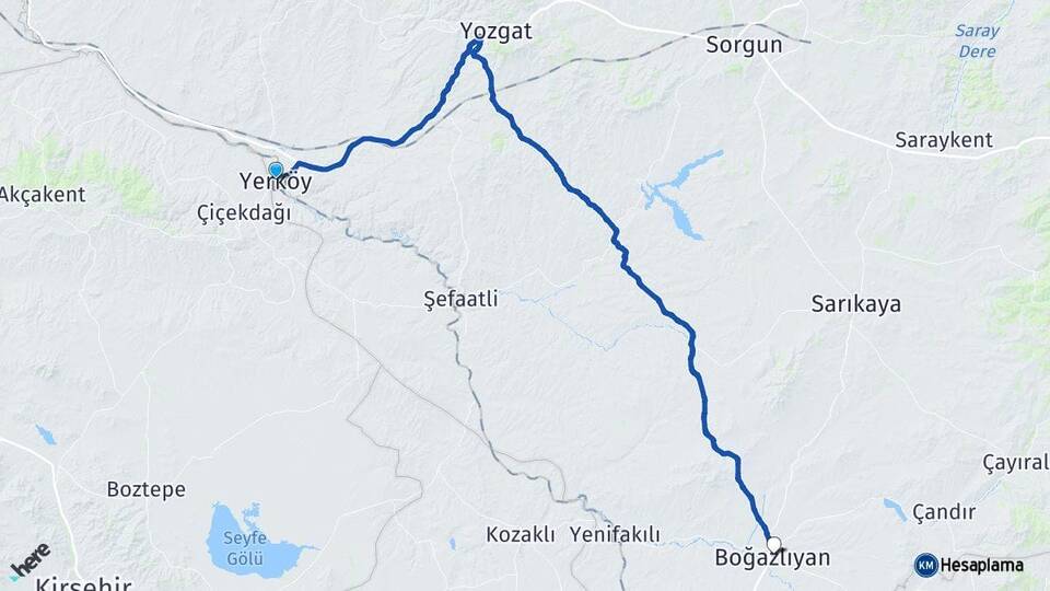 Yozgat Yerköy Boğazlıyan Arası Kaç Km - Yol Haritası