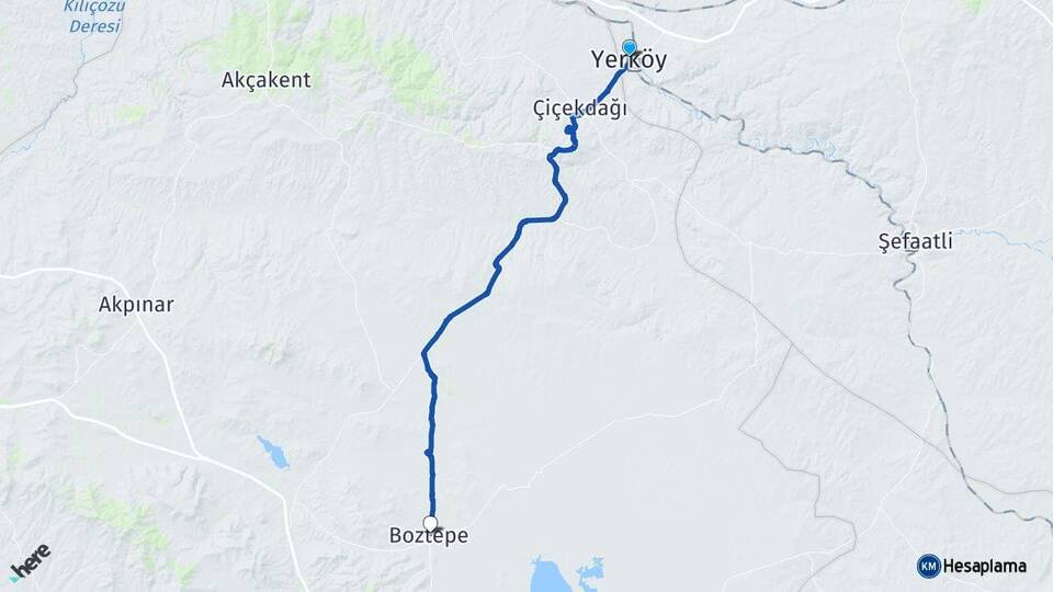 Yozgat Yerköy Boztepe Kırşehir Arası Kaç Km - Yol Haritası