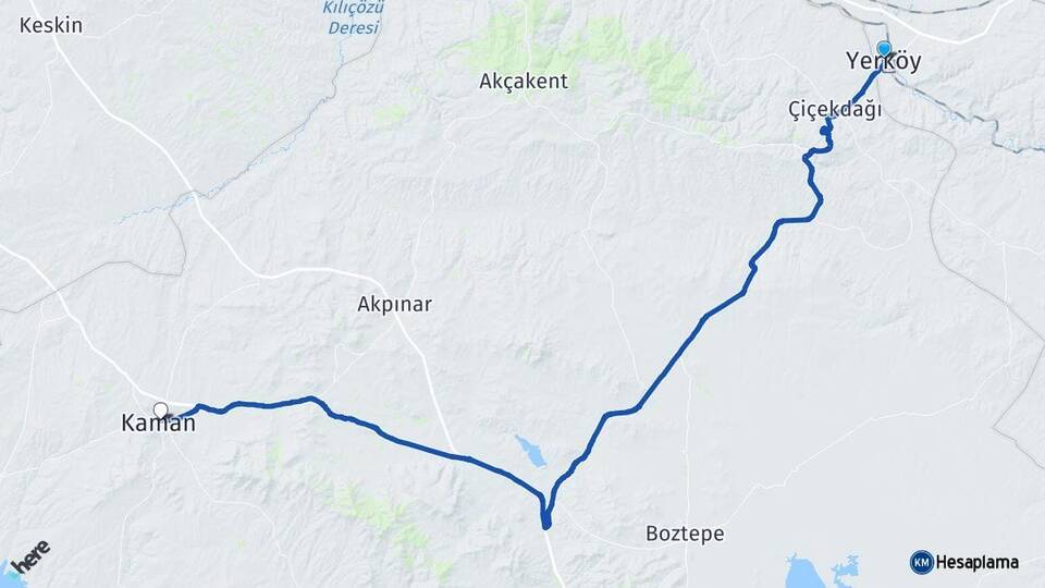 Yozgat Yerköy Kaman Kırşehir Arası Kaç Km - Yol Haritası