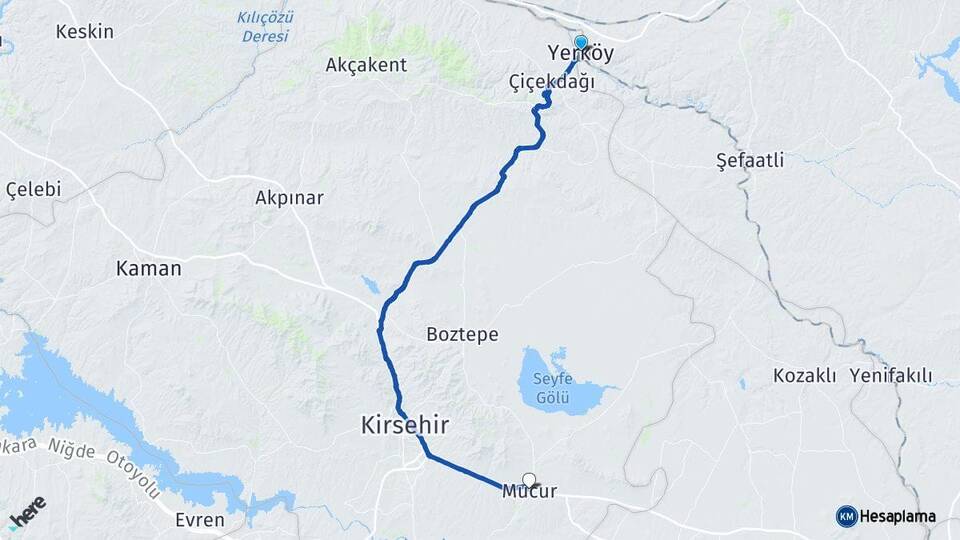 Yozgat Yerköy Mucur Kırşehir Arası Kaç Km - Yol Haritası