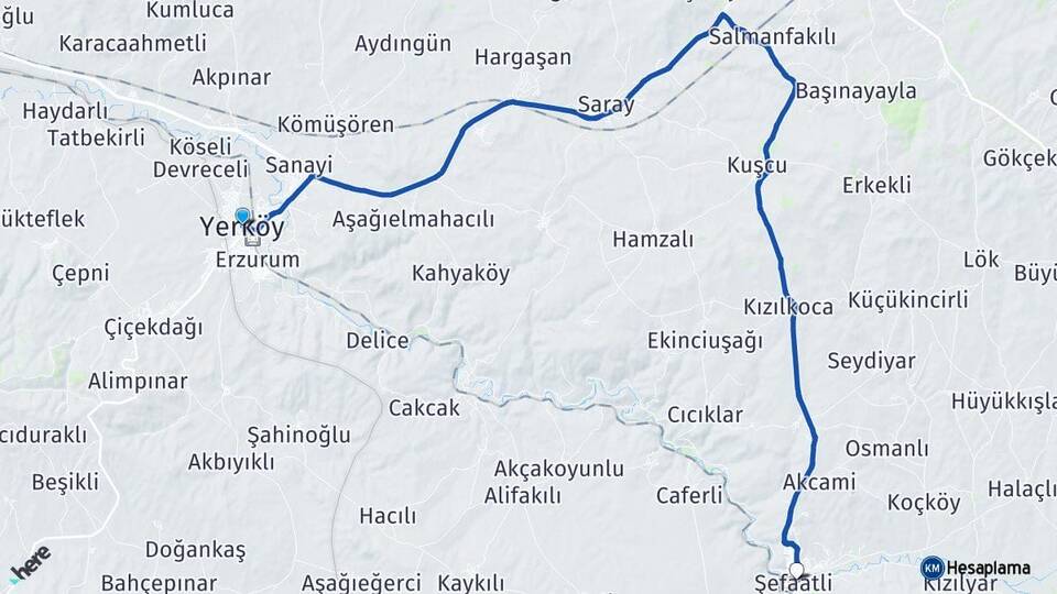 Yozgat Yerköy Şefaatli Arası Kaç Km - Yol Haritası