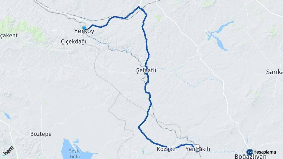 Yozgat Yerköy Yenifakılı Arası Kaç Km - Yol Haritası