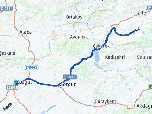 Yozgat Yıldıztepe Zile Tokat Arası Kaç Km - Yol Haritası