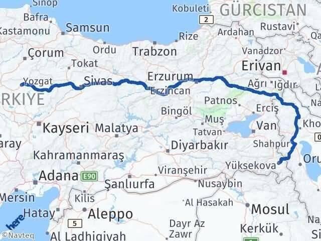 Yozgat Yüksekova Hakkari Arası Kaç Km - Yol Haritası