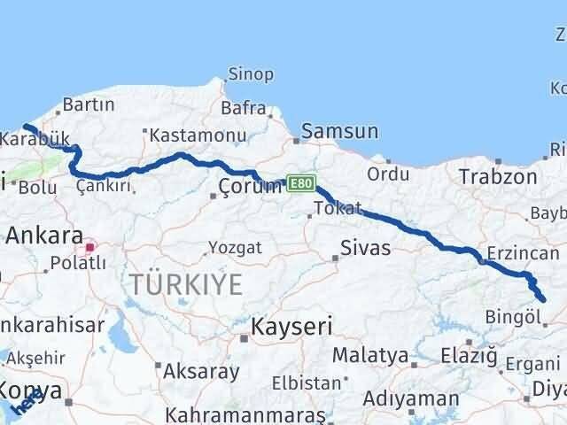 Zonguldak Adaklı Bingöl Arası Kaç Km - Yol Haritası