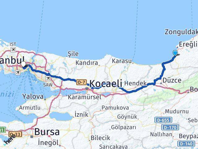 Zonguldak Alaplı Bayrampaşa İstanbul Arası Kaç Km - Yol Haritası