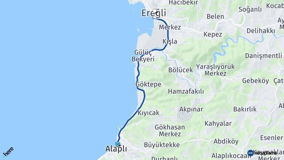 Zonguldak Alaplı Ereğli Arası Kaç Km - Yol Haritası
