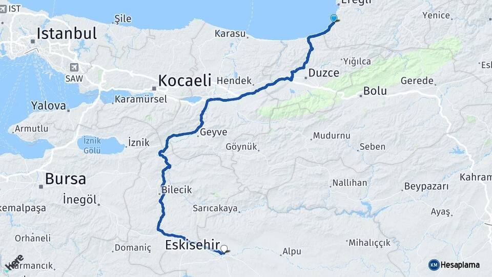 Zonguldak Alaplı Eskişehir Arası Kaç Km - Yol Haritası