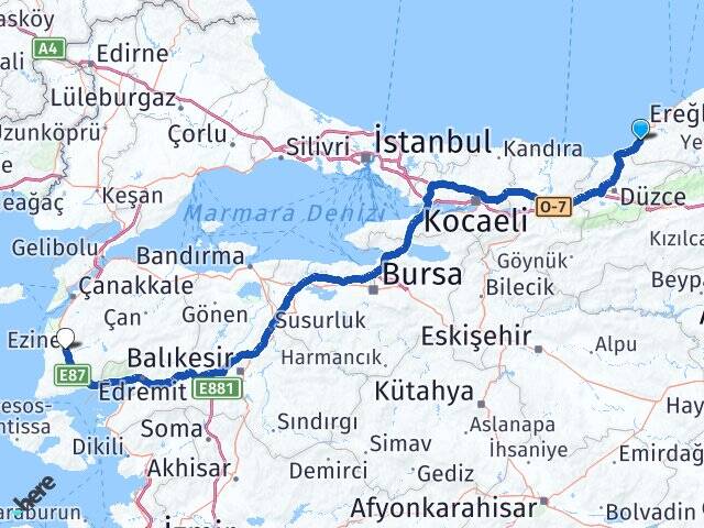 Zonguldak Alaplı Ezine Çanakkale Arası Kaç Km - Yol Haritası