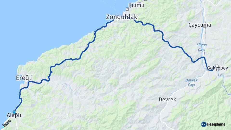 Zonguldak Alaplı Gökçebey Arası Kaç Km - Yol Haritası