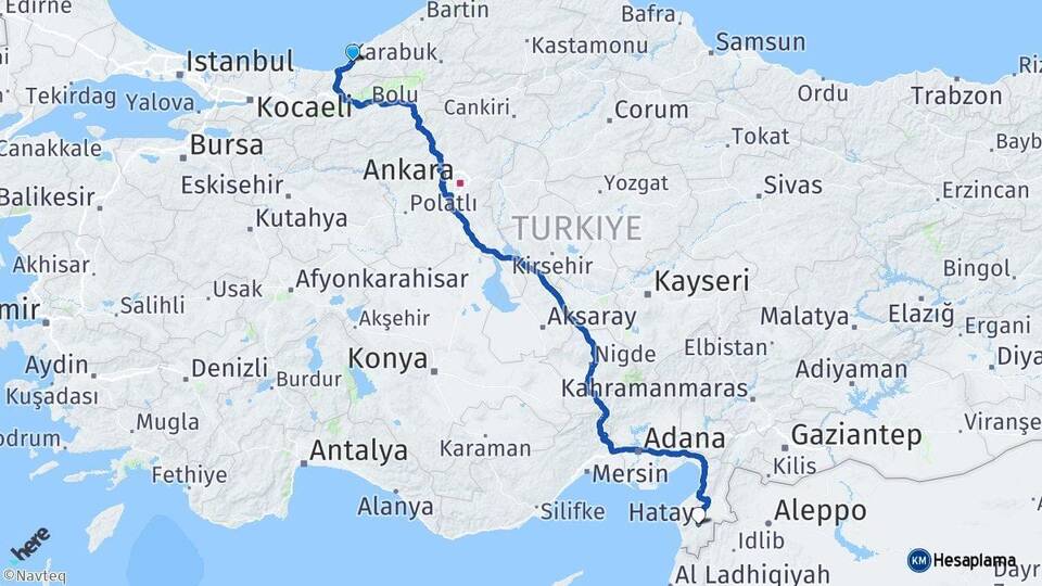 Zonguldak Alaplı Hatay Arası Kaç Km - Yol Haritası