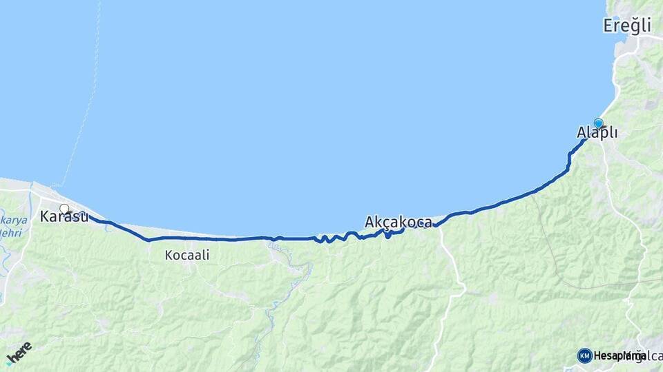 Zonguldak Alaplı Karasu Sakarya Arası Kaç Km - Yol Haritası
