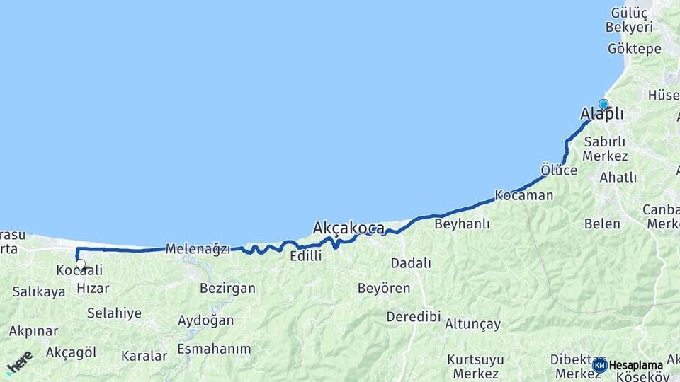Zonguldak Alaplı Kocaali Sakarya Arası Kaç Km - Yol Haritası
