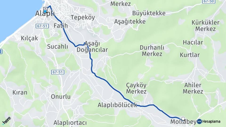 Zonguldak Alaplı Mollabey Alaplı Arası Kaç Km - Yol Haritası