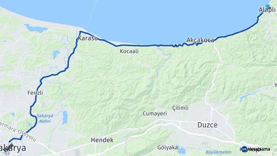 Zonguldak Alaplı Sakarya Arası Kaç Km - Yol Haritası