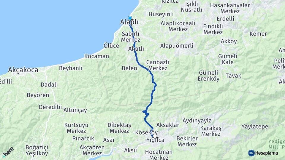 Zonguldak Alaplı Yığılca Düzce Arası Kaç Km - Yol Haritası