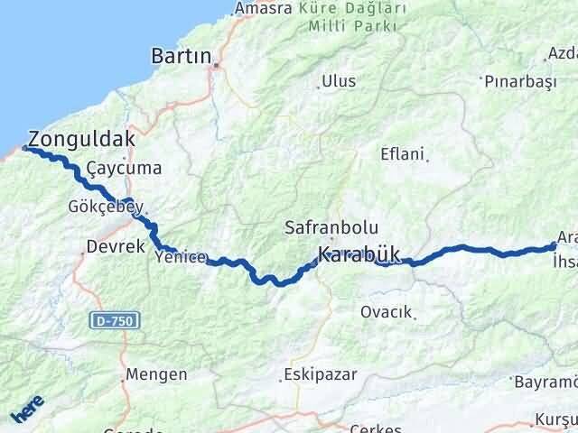 Zonguldak Araç Kastamonu Arası Kaç Km - Yol Haritası