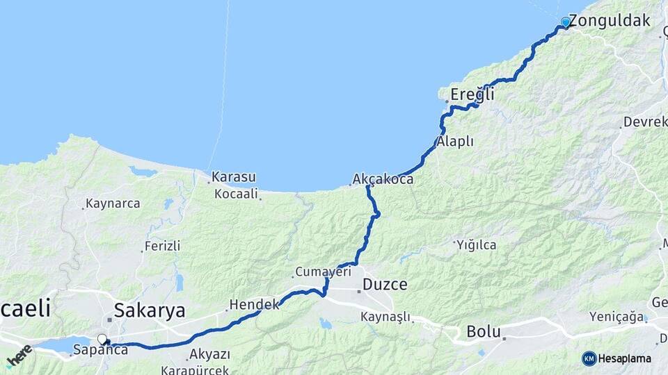 Zonguldak Arifiye Sakarya Arası Kaç Km - Yol Haritası