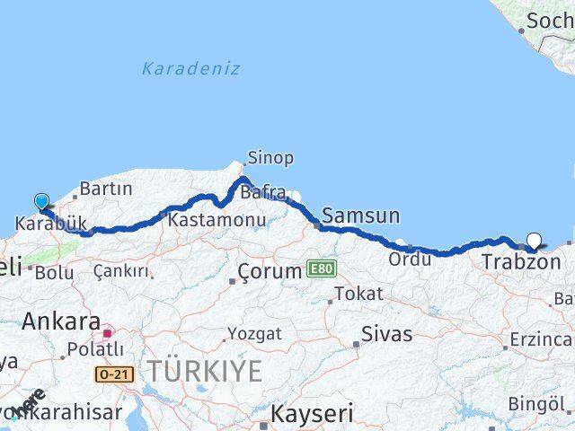 Zonguldak Arsin Trabzon Arası Kaç Km - Yol Haritası
