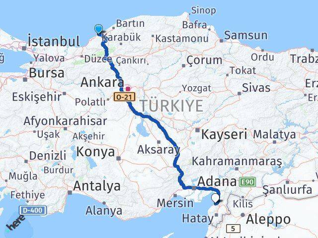 Zonguldak Arsuz Hatay Arası Kaç Km - Yol Haritası