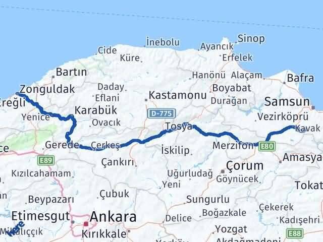 Zonguldak Asarcık Samsun Arası Kaç Km - Yol Haritası