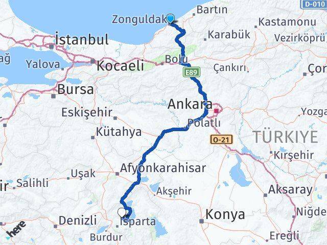 Zonguldak Atabey Isparta Arası Kaç Km - Yol Haritası