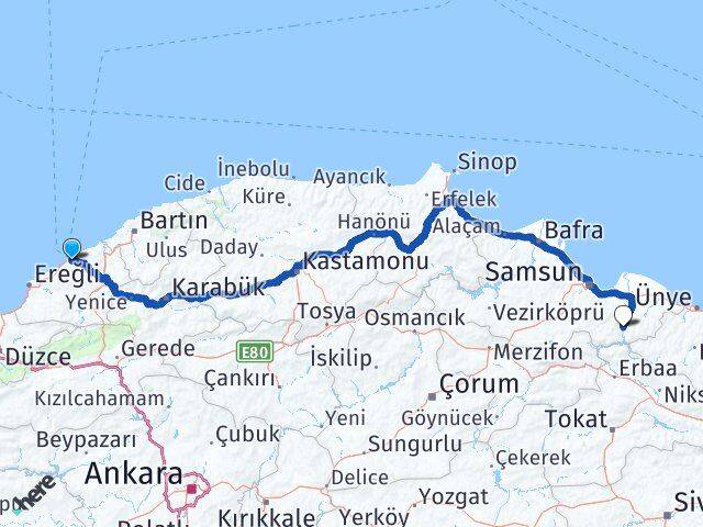 Zonguldak Ayvacık Samsun Arası Kaç Km - Yol Haritası