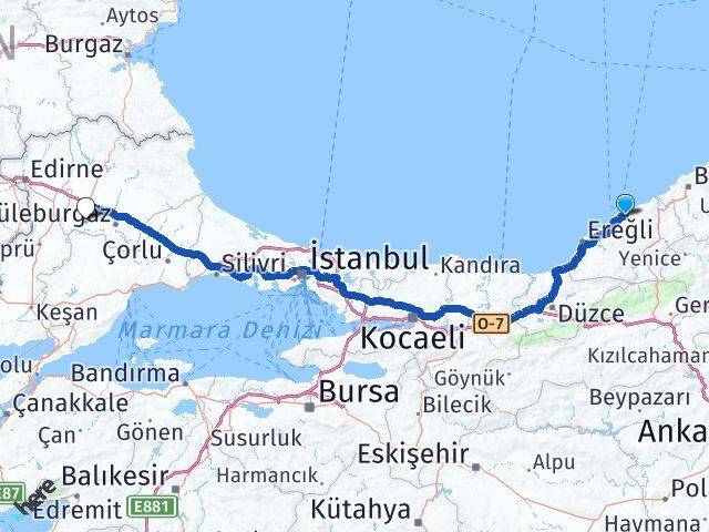 Zonguldak Babaeski Kırklareli Arası Kaç Km - Yol Haritası