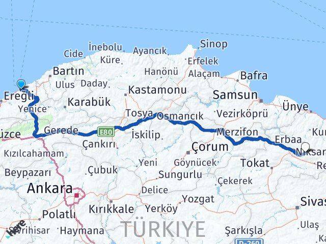 Zonguldak Başçiftlik Tokat Arası Kaç Km - Yol Haritası