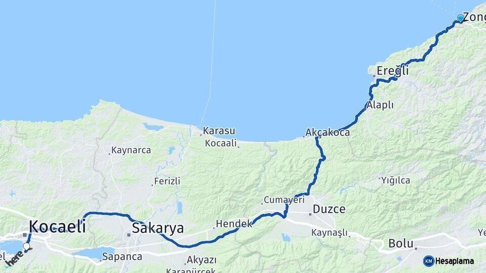 Zonguldak Başiskele Kocaeli Arası Kaç Km - Yol Haritası