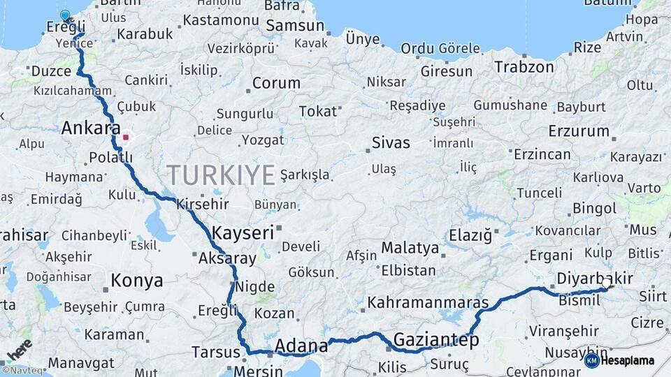 Zonguldak Batman Arası Kaç Km - Yol Haritası