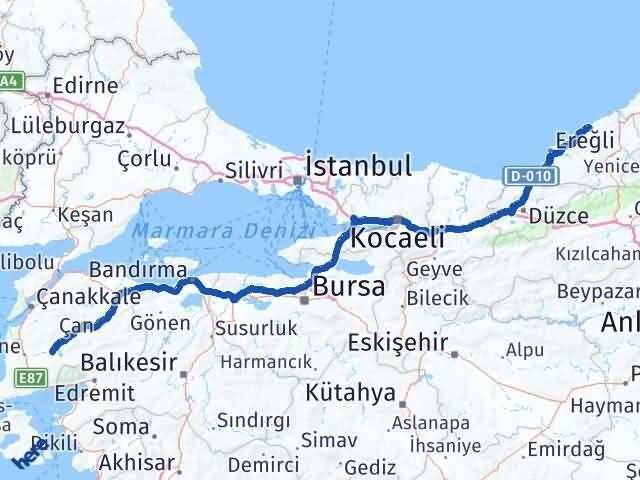 Zonguldak Bayramiç Çanakkale Arası Kaç Km - Yol Haritası