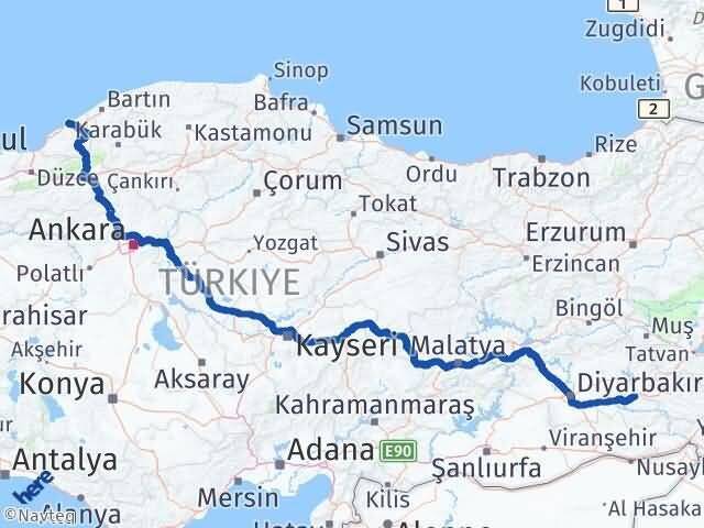 Zonguldak Beşiri Batman Arası Kaç Km - Yol Haritası