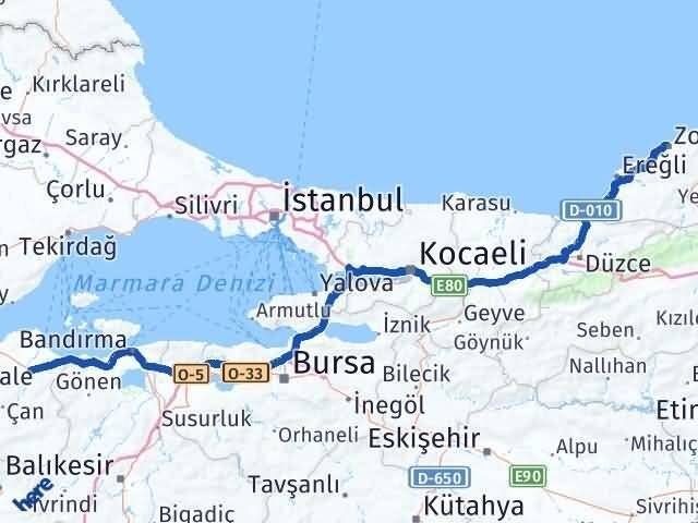 Zonguldak Biga Çanakkale Arası Kaç Km - Yol Haritası