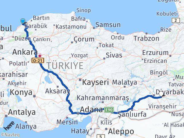 Zonguldak Bismil Diyarbakır Arası Kaç Km - Yol Haritası