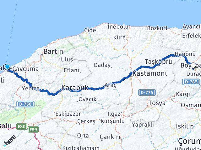 Zonguldak Boyabat Sinop Arası Kaç Km - Yol Haritası