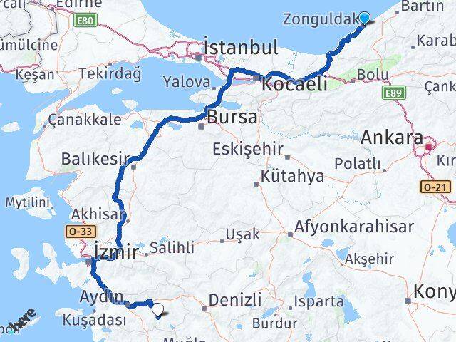 Zonguldak Bozdoğan Aydın Arası Kaç Km - Yol Haritası