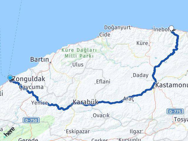 Zonguldak Bozkurt Kastamonu Arası Kaç Km - Yol Haritası