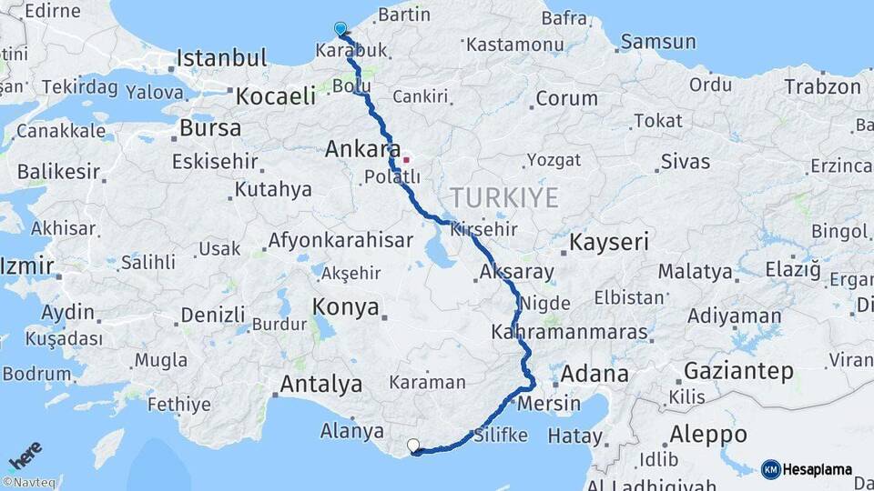 Zonguldak Bozyazı Mersin Arası Kaç Km - Yol Haritası