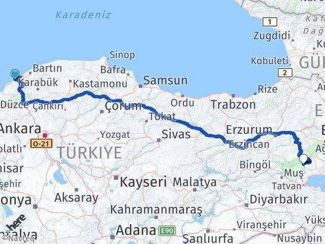 Zonguldak Bulanık Muş Arası Kaç Km - Yol Haritası