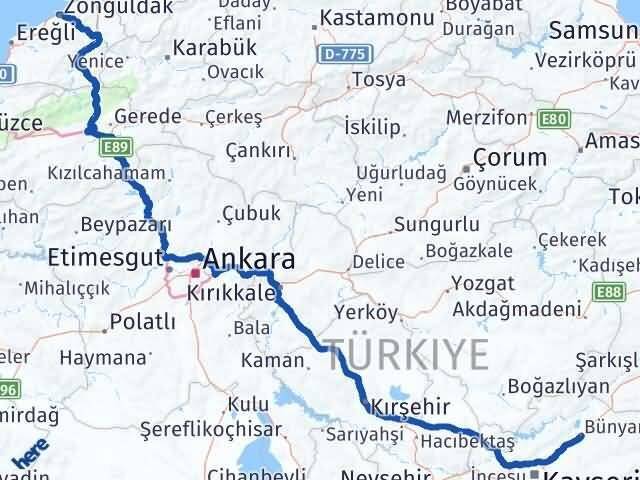 Zonguldak Bünyan Kayseri Arası Kaç Km - Yol Haritası