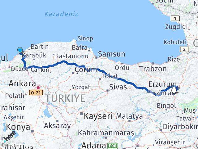 Zonguldak Çat Erzurum Arası Kaç Km - Yol Haritası