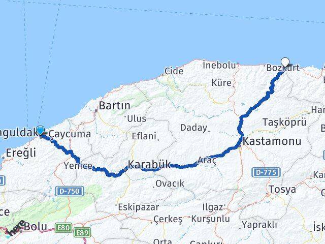 Zonguldak Çatalzeytin Kastamonu Arası Kaç Km - Yol Haritası