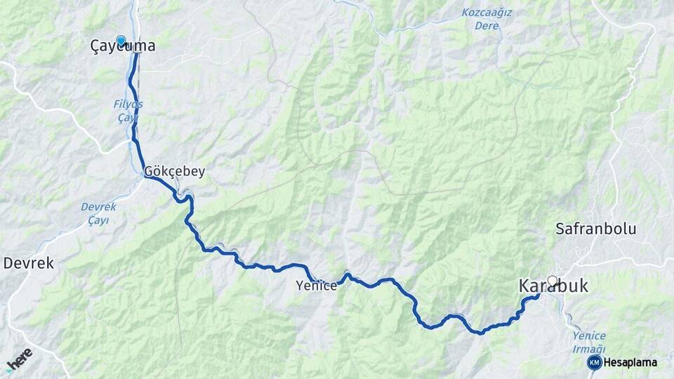 Zonguldak Çaycuma Karabük Arası Kaç Km - Yol Haritası