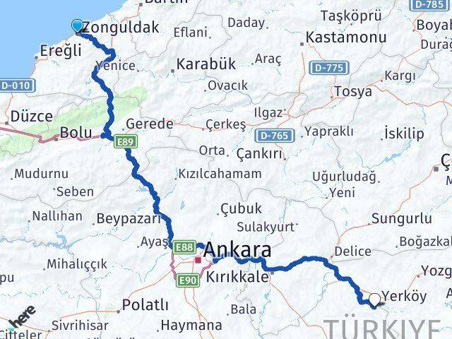 Zonguldak Çiçekdağı Kırşehir Arası Kaç Km - Yol Haritası