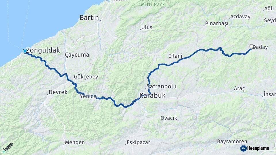 Zonguldak Daday Kastamonu Arası Kaç Km - Yol Haritası