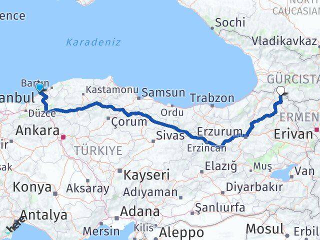 Zonguldak Damal Ardahan Arası Kaç Km - Yol Haritası