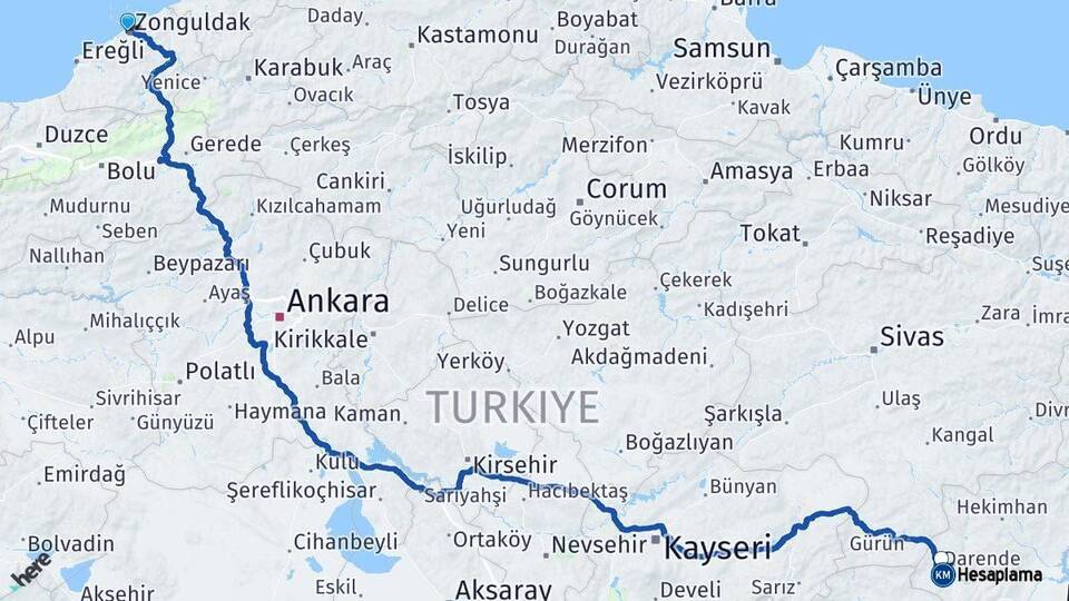 Zonguldak Darende Malatya Arası Kaç Km - Yol Haritası