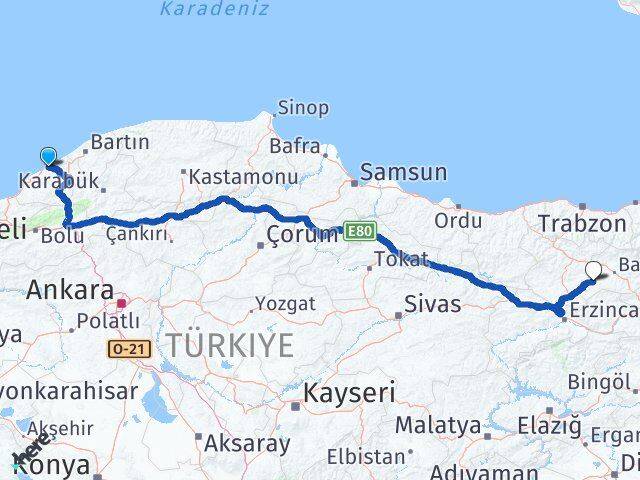 Zonguldak Demirözü Bayburt Arası Kaç Km - Yol Haritası