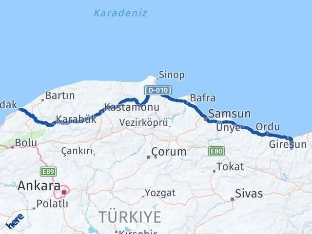 Zonguldak Dereli Giresun Arası Kaç Km - Yol Haritası